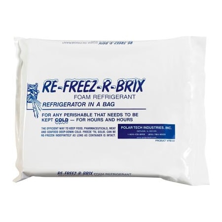 The Packaging Wholesalers Re-Freez-R-Brix Cold Bricks, 64 Oz., 9"L x 8"W x 1-1/2"H, White/Blue, 6/Pack RB60